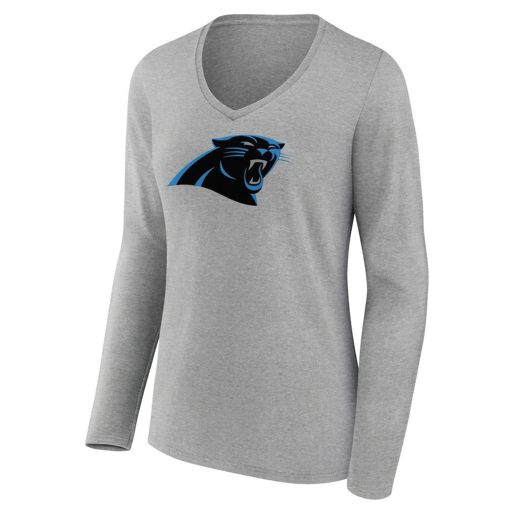Carolina Panthers Women's Primary Team Logo Long Sleeve V-Neck T-Shirt - Heather Gray cheap