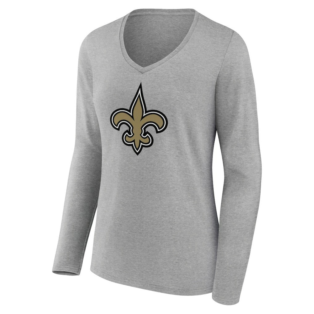 New Orleans Saints Women's Primary Team Logo Long Sleeve V-Neck T-Shirt - Heather Gray outlet