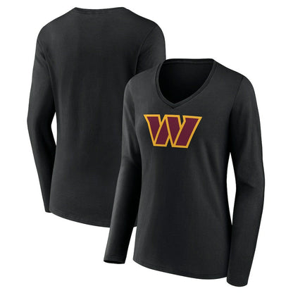 Washington Commanders Women's Primary Team Logo Long Sleeve V-Neck T-Shirt - Black outlet