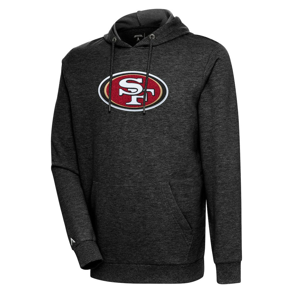 San Francisco 49ers Antigua Action Chenille Pullover Hoodie - Heathered Black sale