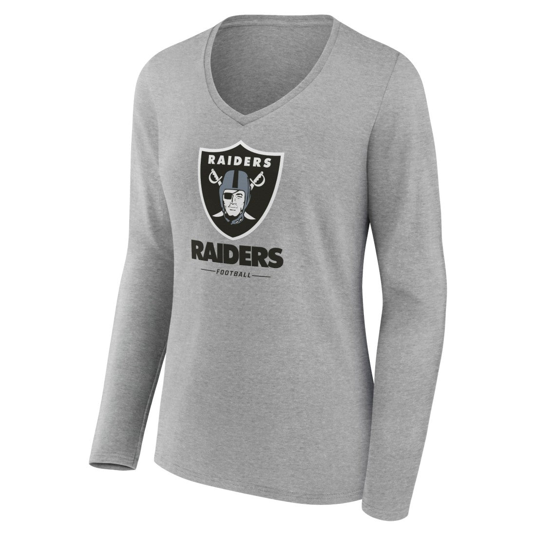 Las Vegas Raiders Women's Logo Team Lockup Long Sleeve V-Neck T-Shirt - Heather Gray outlet