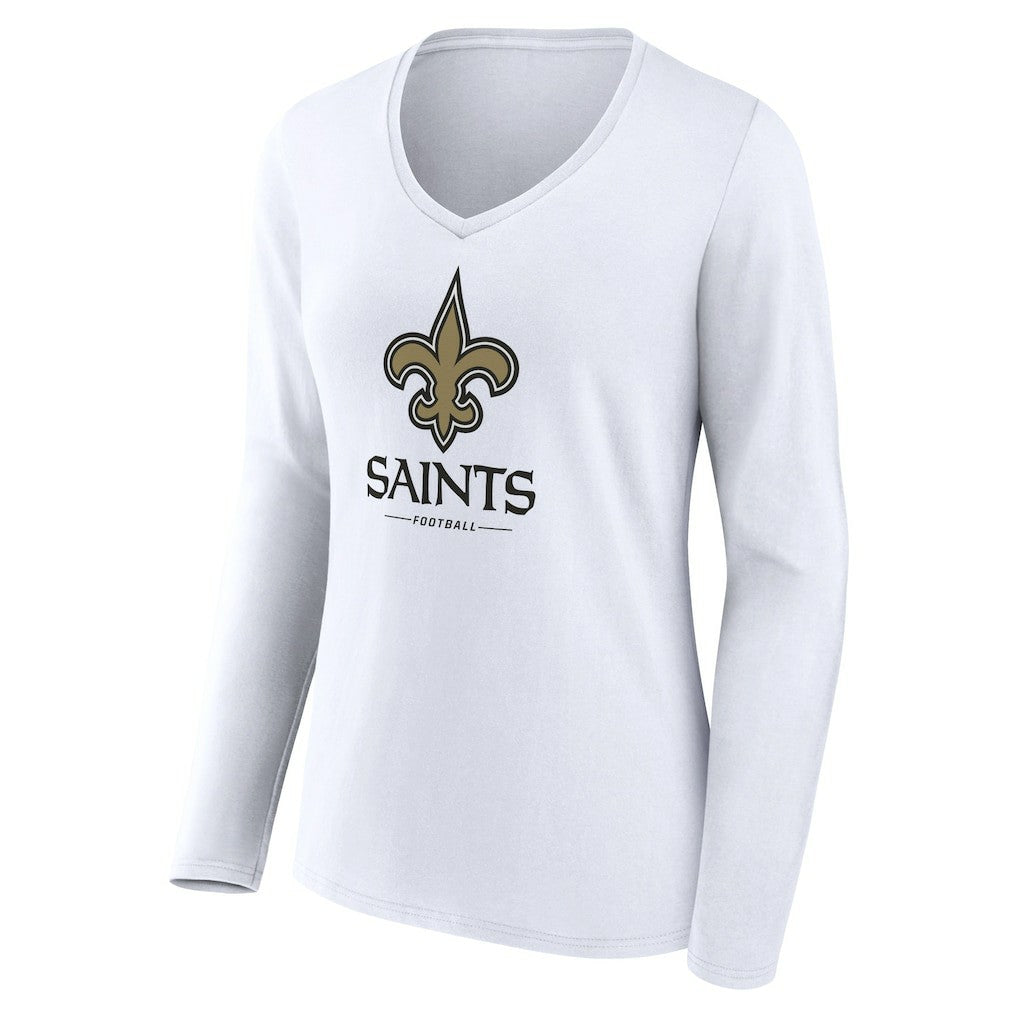 New Orleans Saints Women's Logo Team Lockup Long Sleeve V-Neck T-Shirt - White outlet