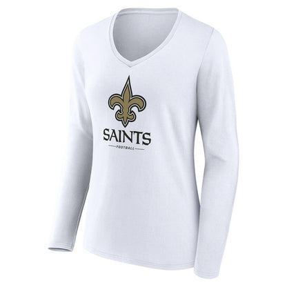 New Orleans Saints Women's Logo Team Lockup Long Sleeve V-Neck T-Shirt - White outlet