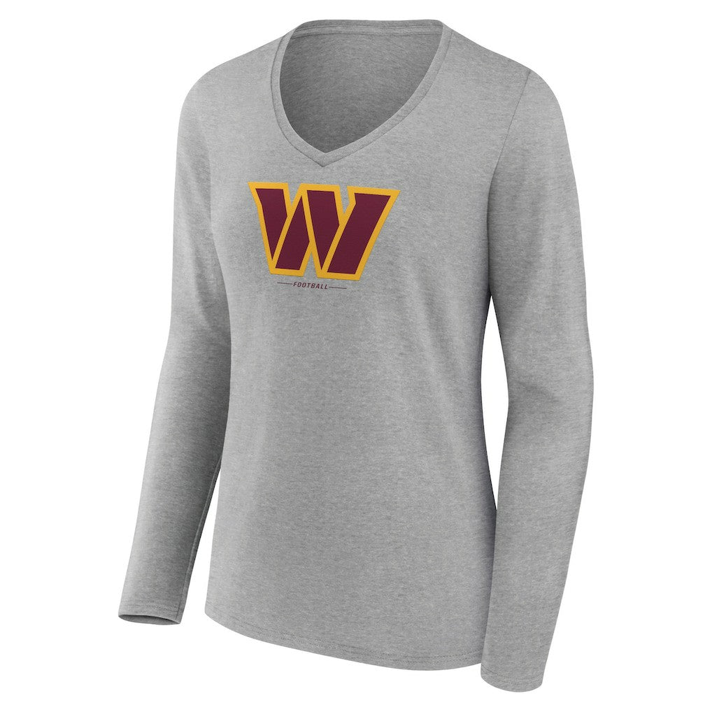 Washington Commanders Women's Logo Team Lockup Long Sleeve V-Neck T-Shirt - Heather Gray outlet