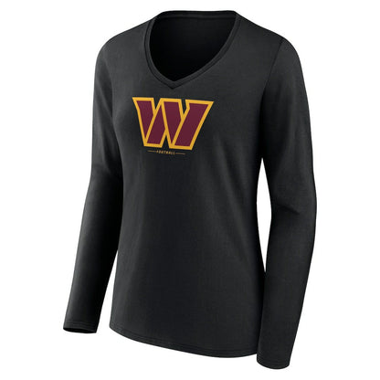 Washington Commanders Women's Logo Team Lockup Long Sleeve V-Neck T-Shirt - Black for sale