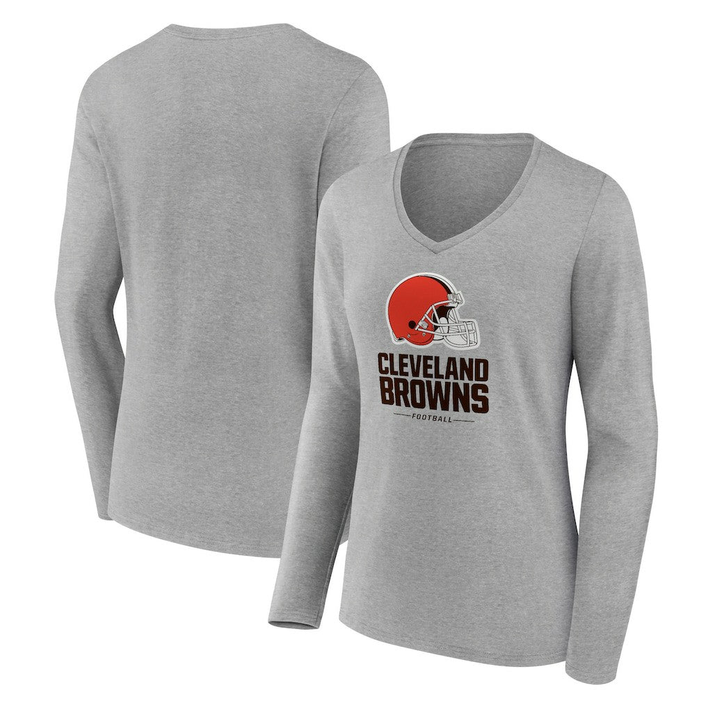 Cleveland Browns Women's Logo Team Lockup Long Sleeve V-Neck T-Shirt - Gray online