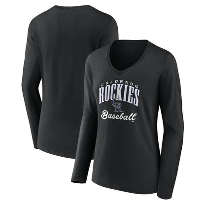 Colorado Rockies Women's Victory Script Long Sleeve V-Neck T-Shirt - Black