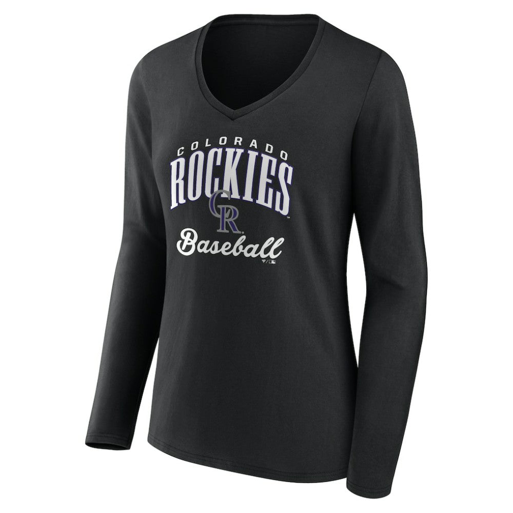 Colorado Rockies Women's Victory Script Long Sleeve V-Neck T-Shirt - Black