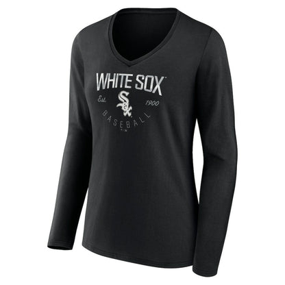 Chicago White Sox Women's Live For It Long Sleeve Long Sleeve V-Neck T-Shirt - Black