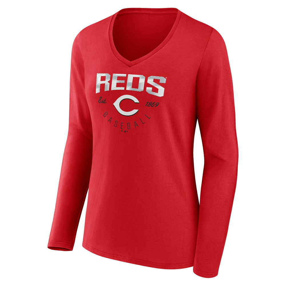 Cincinnati Reds Women's Live For It Long Sleeve Long Sleeve V-Neck T-Shirt - Red