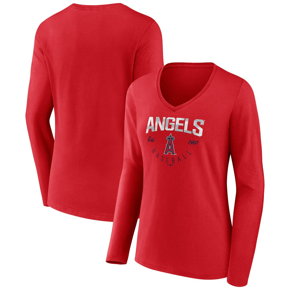 Los Angeles Angels Women's Live For It Long Sleeve Long Sleeve V-Neck T-Shirt - Red