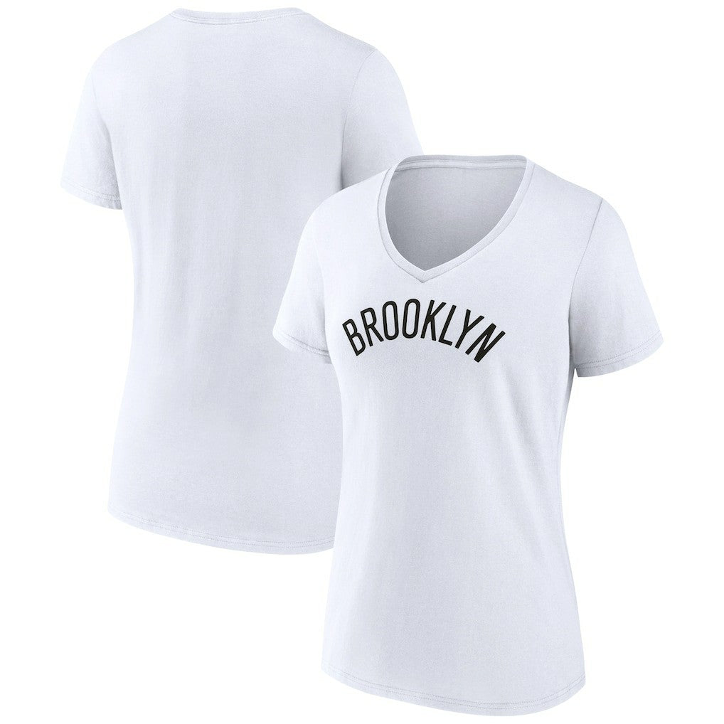 Brooklyn Nets Women's Wordmark V-Neck T-Shirt - White cheap