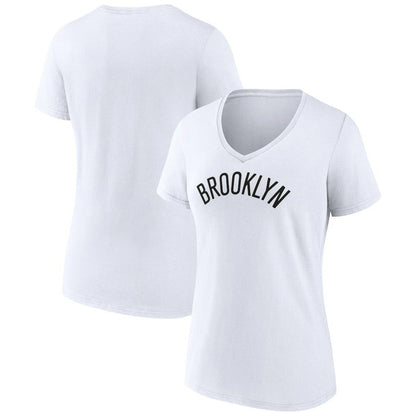 Brooklyn Nets Women's Wordmark V-Neck T-Shirt - White cheap