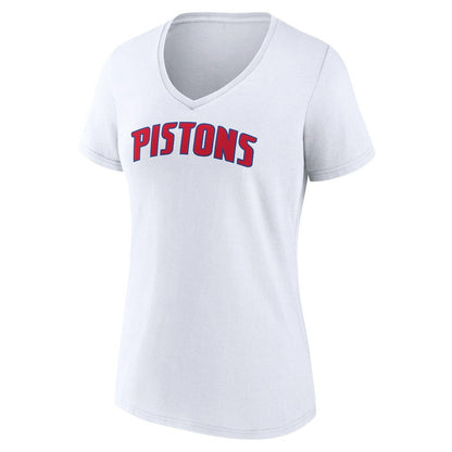 Detroit Pistons Women's Wordmark V-Neck T-Shirt sale - White discount
