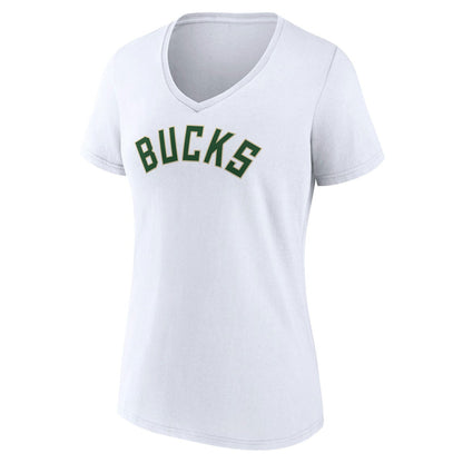 Milwaukee Bucks Women's Wordmark V-Neck T-Shirt - White outlet