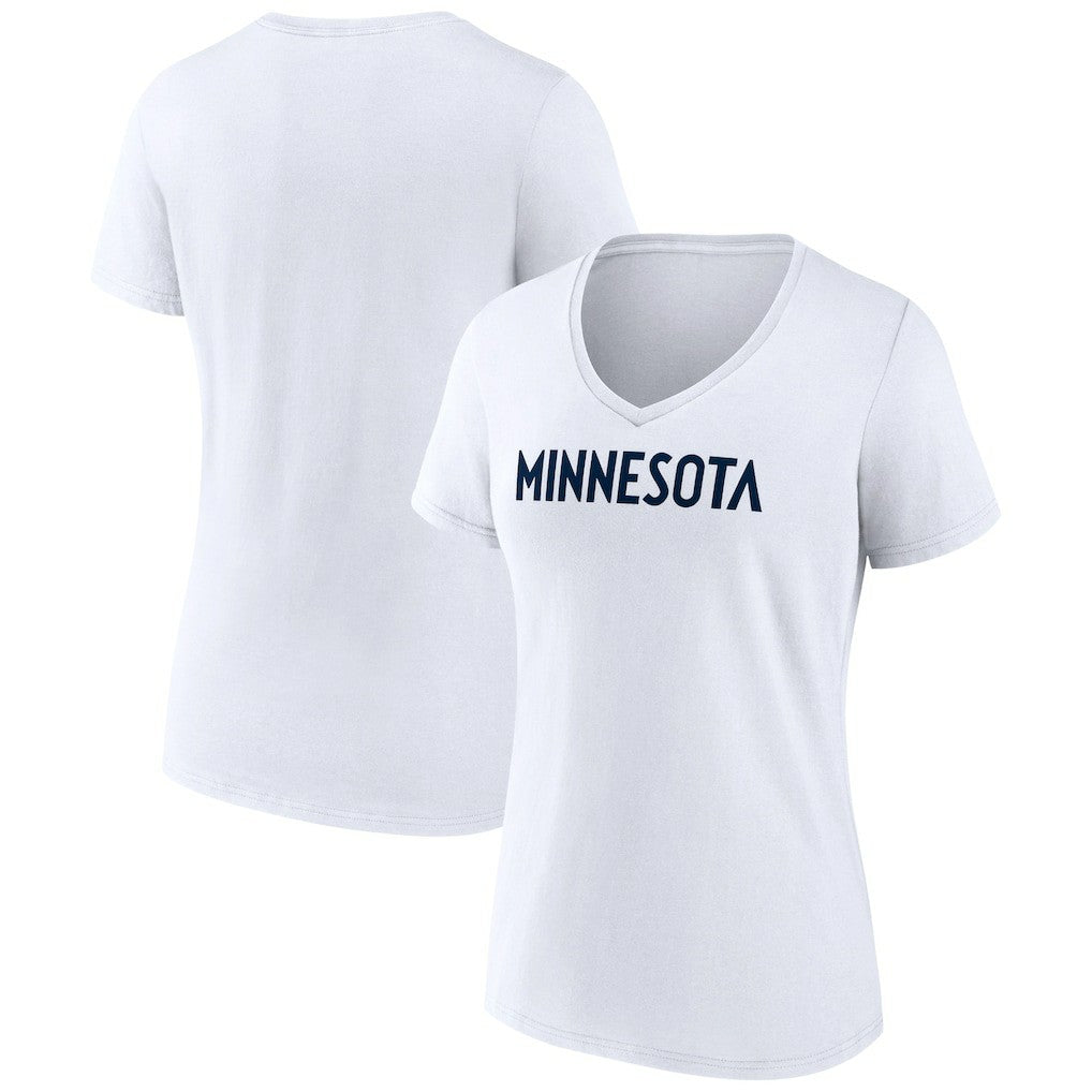 Minnesota Timberwolves Women's Wordmark V-Neck T-Shirt - White sale