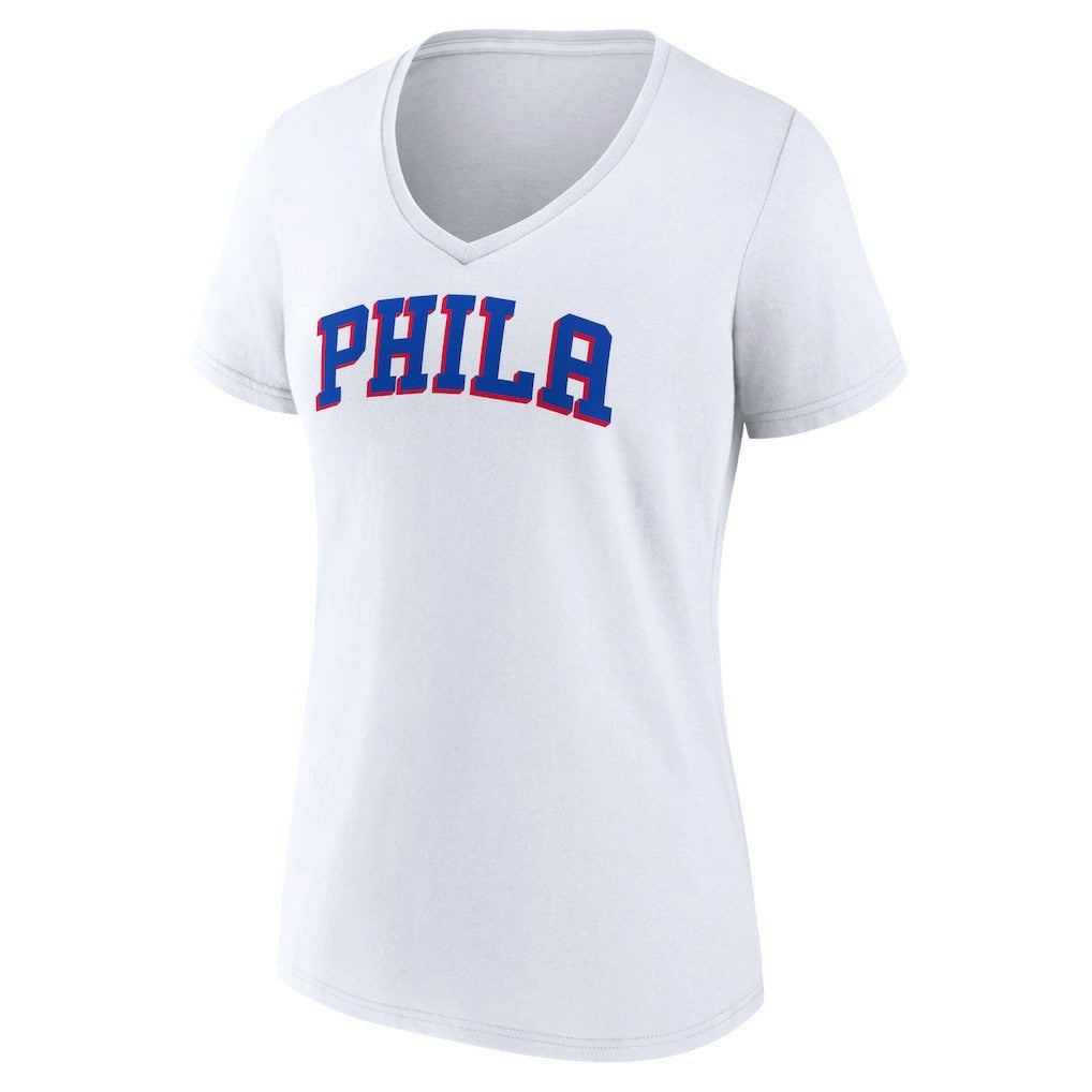 Philadelphia 76ers Women's Wordmark V-Neck T-Shirt - White for sale