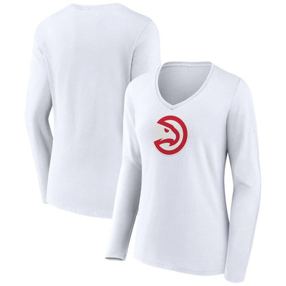 Atlanta Hawks Women's Logo Long Sleeve V-Neck T-Shirt - White on sale