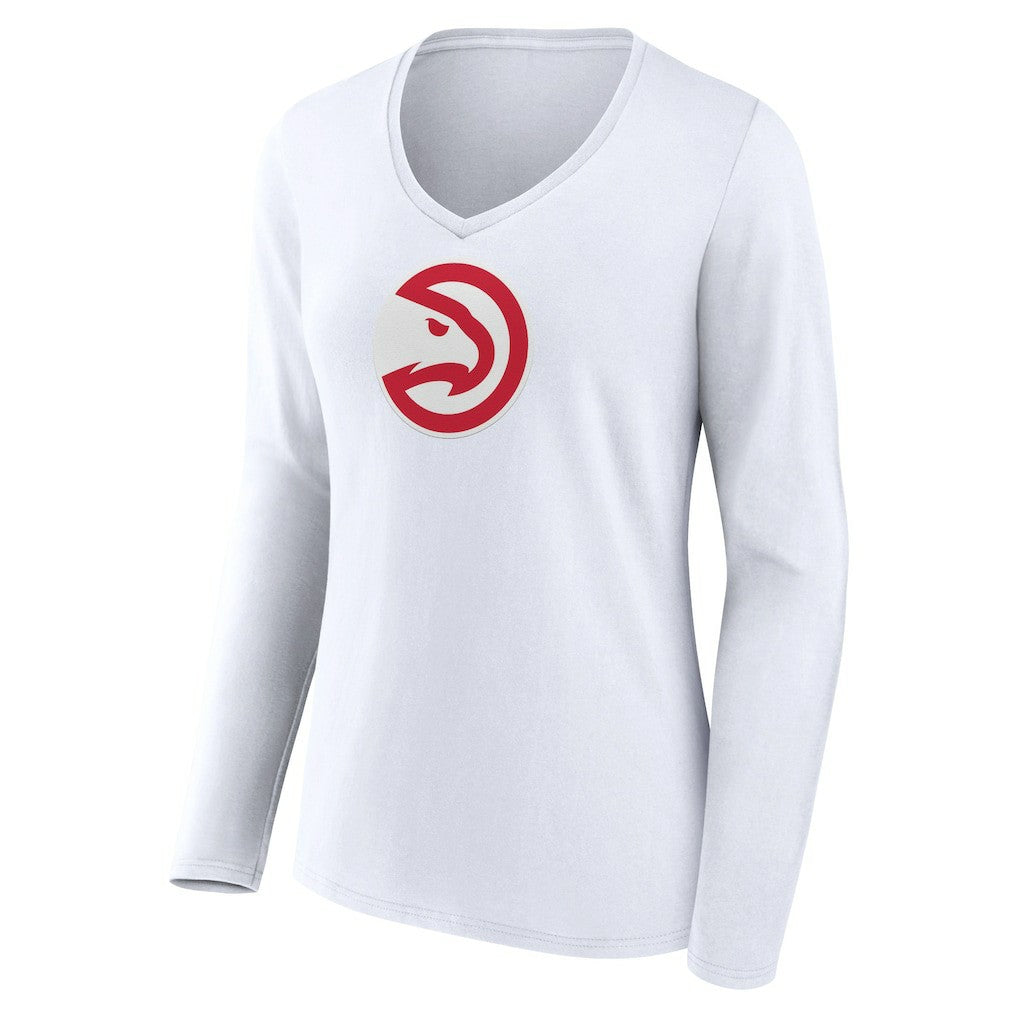 Atlanta Hawks Women's Logo Long Sleeve V-Neck T-Shirt - White on sale