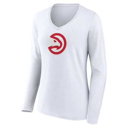 Atlanta Hawks Women's Logo Long Sleeve V-Neck T-Shirt - White on sale