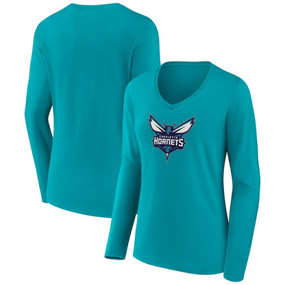 Charlotte Hornets Women's Logo Long Sleeve V-Neck T-Shirt - Aqua sale