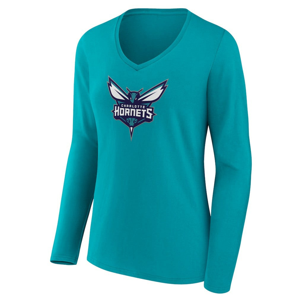 Charlotte Hornets Women's Logo Long Sleeve V-Neck T-Shirt - Aqua sale