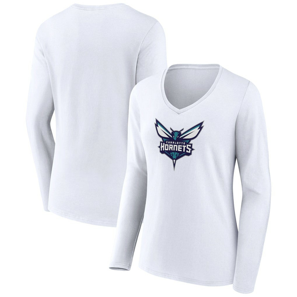 Charlotte Hornets Women's Logo Long Sleeve V-Neck T-Shirt - White for sale