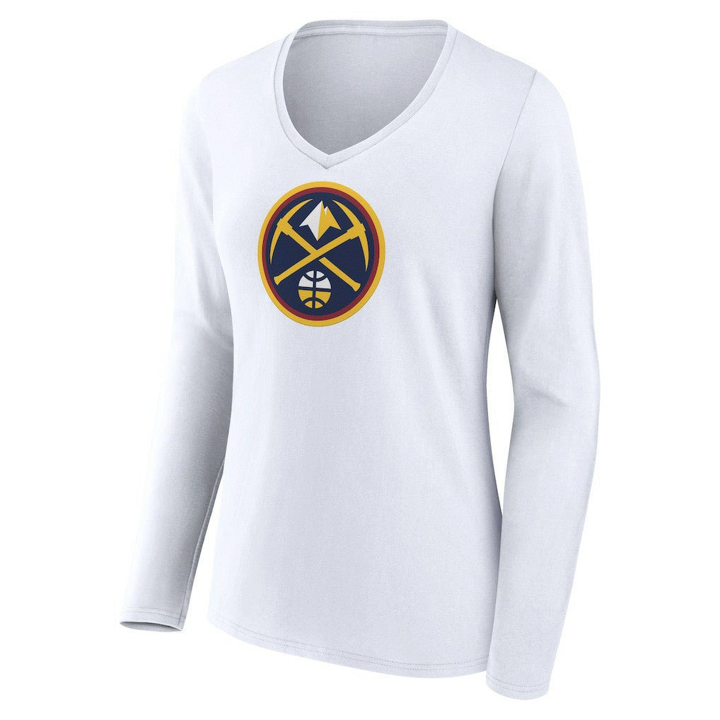 Denver Nuggets Women's Logo Long Sleeve V-Neck T-Shirt sale - White shop