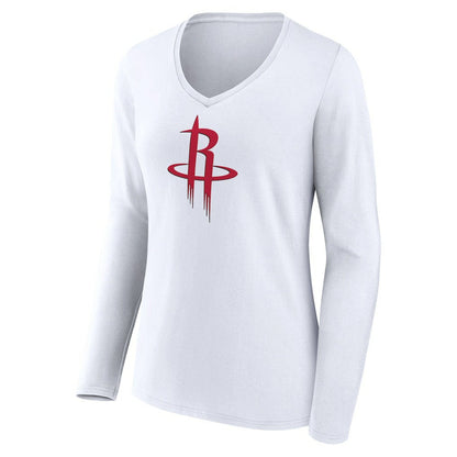 Houston Rockets Women's Logo Long Sleeve V-Neck T-Shirt - White discount