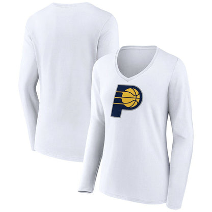 Indiana Pacers Women's Logo Long Sleeve V-Neck T-Shirt - White on sale