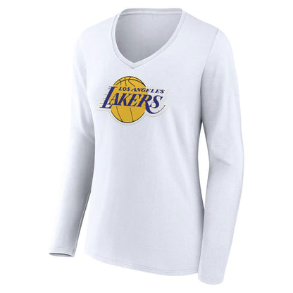Los Angeles Lakers Women's Logo Long Sleeve V-Neck T-Shirt - White shop