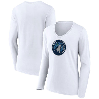Minnesota Timberwolves Women's Logo Long Sleeve V-Neck T-Shirt - White sale