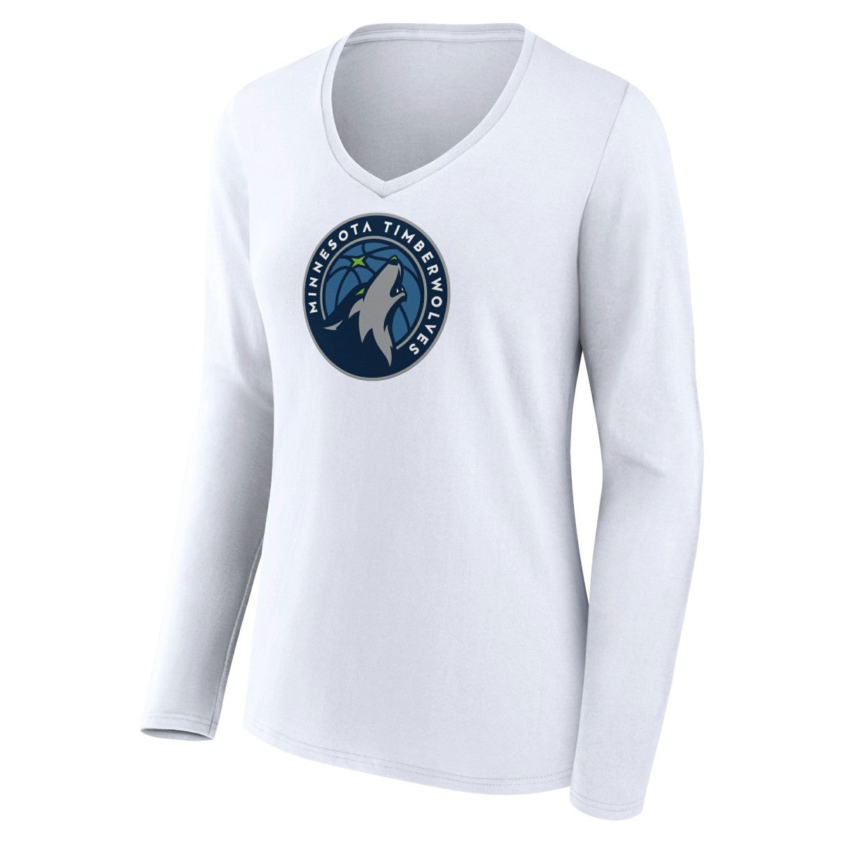 Minnesota Timberwolves Women's Logo Long Sleeve V-Neck T-Shirt - White sale
