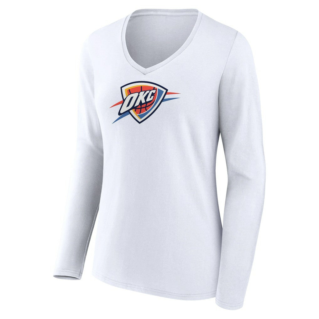 Oklahoma City Thunder Women's Logo Long Sleeve V-Neck T-Shirt - White cheap