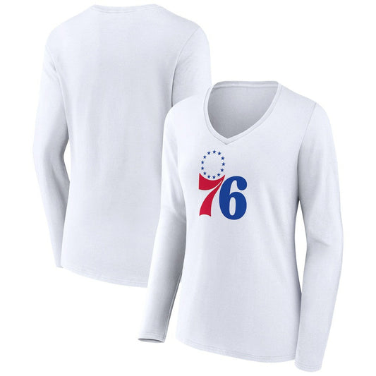 Philadelphia 76ers Women's Logo Long Sleeve V-Neck T-Shirt - White cheap