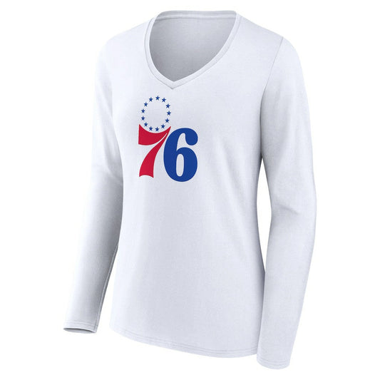 Philadelphia 76ers Women's Logo Long Sleeve V-Neck T-Shirt - White cheap