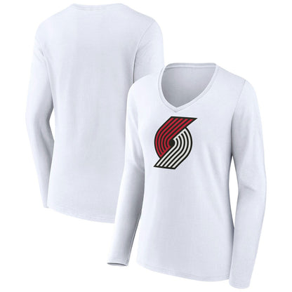Portland Trail Blazers Women's Logo Long Sleeve V-Neck T-Shirt - White outlet