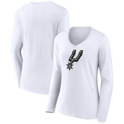 San Antonio Spurs Women's Logo Long Sleeve V-Neck T-Shirt - White sale