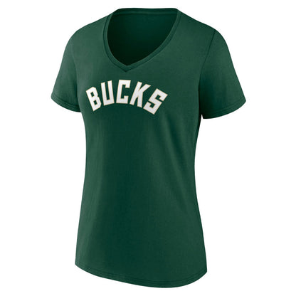 Milwaukee Bucks Women's Wordmark V-Neck T-Shirt - Green discount