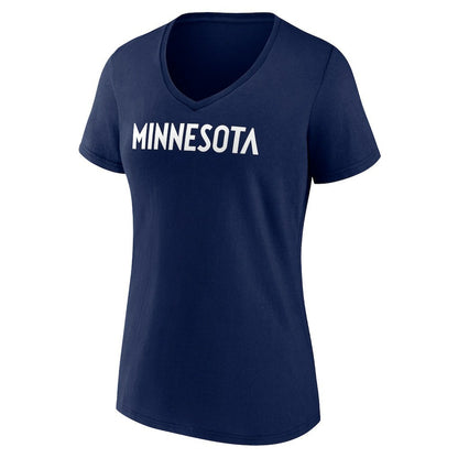 Minnesota Timberwolves Women's Wordmark V-Neck T-Shirt - Navy on sale