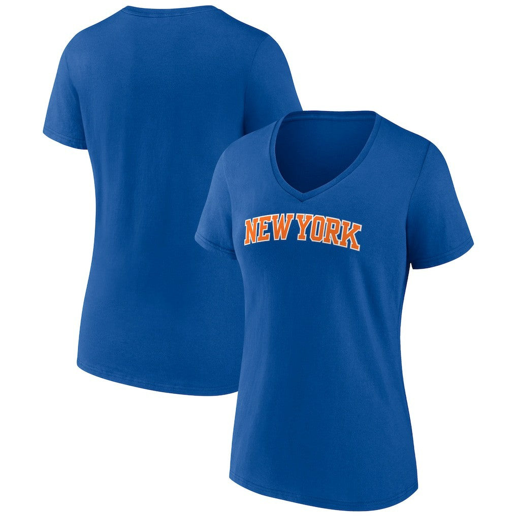 New York Knicks Women's Wordmark V-Neck T-Shirt - Royal for sale