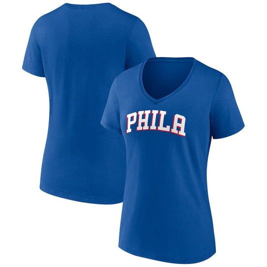 Philadelphia 76ers Women's Wordmark V-Neck T-Shirt - Royal for sale