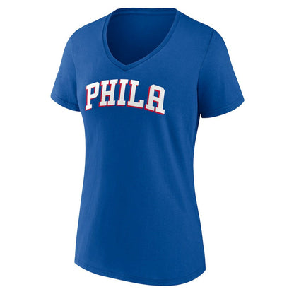 Philadelphia 76ers Women's Wordmark V-Neck T-Shirt - Royal for sale