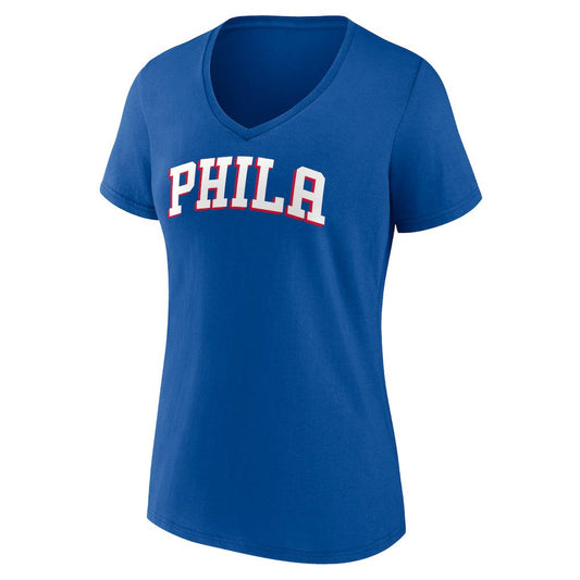 Philadelphia 76ers Women's Wordmark V-Neck T-Shirt - Royal for sale