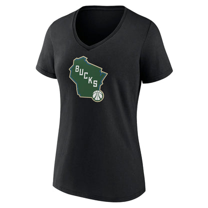 Milwaukee Bucks Women's Alternate Logo V-Neck T-Shirt - Black online
