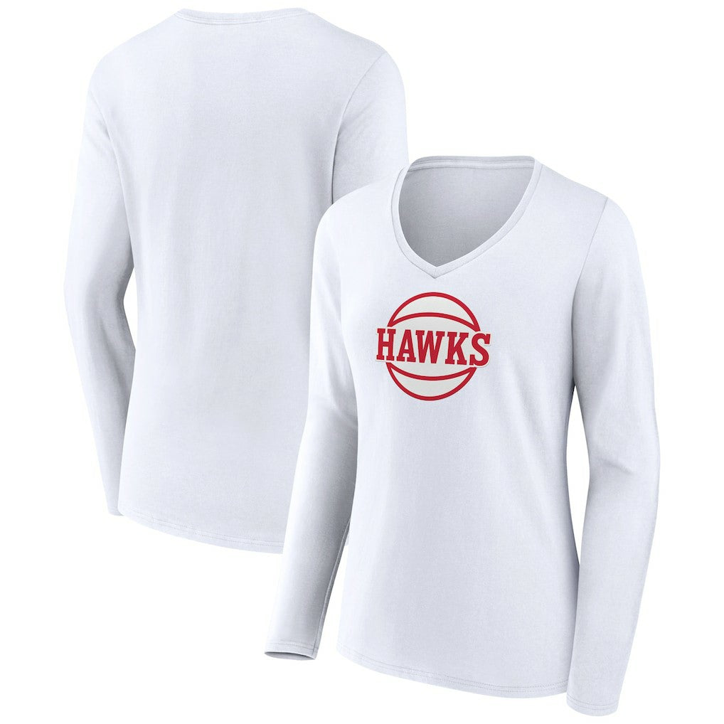 Atlanta Hawks Women's Alternate Logo V-Neck Long Sleeve T-Shirt - White on sale