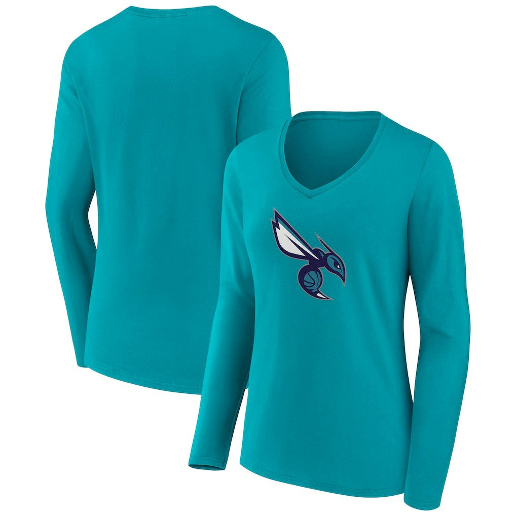 Charlotte Hornets Women's Alternate Logo V-Neck Long Sleeve T-Shirt - Aqua outlet