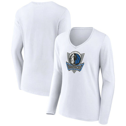 Dallas Mavericks Women's Alternate Logo V-Neck Long Sleeve T-Shirt sale - White cheap