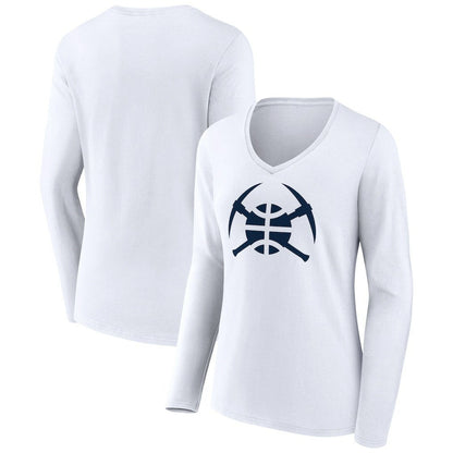 Denver Nuggets Women's Alternate Logo V-Neck Long Sleeve T-Shirt sale - White outlet