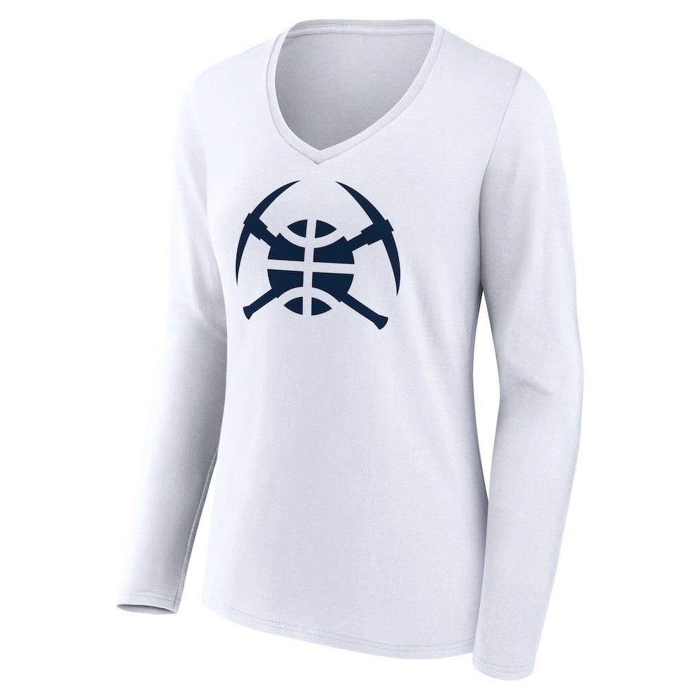 Denver Nuggets Women's Alternate Logo V-Neck Long Sleeve T-Shirt sale - White outlet